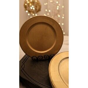 Set of 6 Gold Finish Charger Service Plates 13" by Gibson